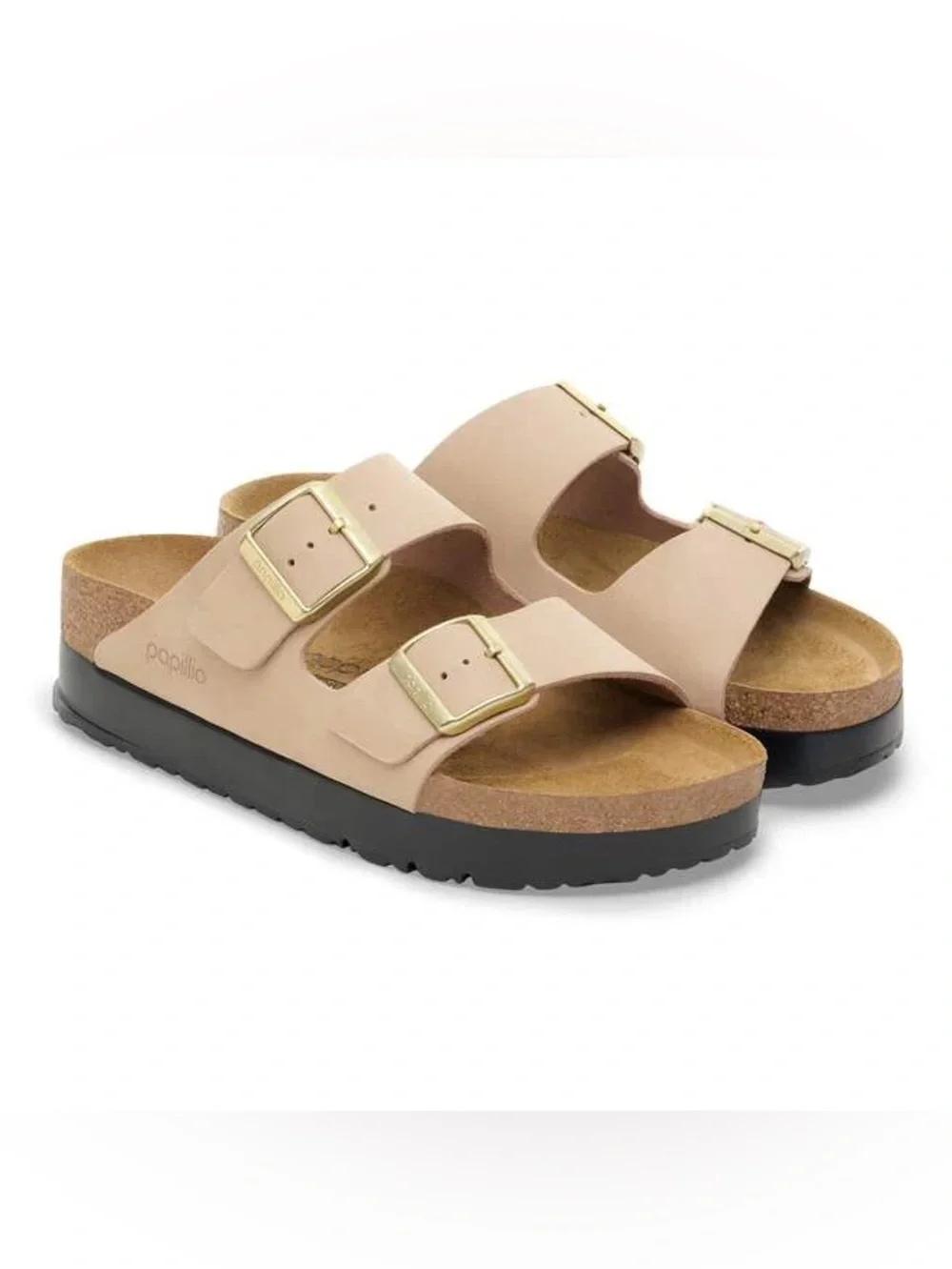 New Birkenstock Arizona Flex Platform Sandals Nubuck Leather Sandcastle